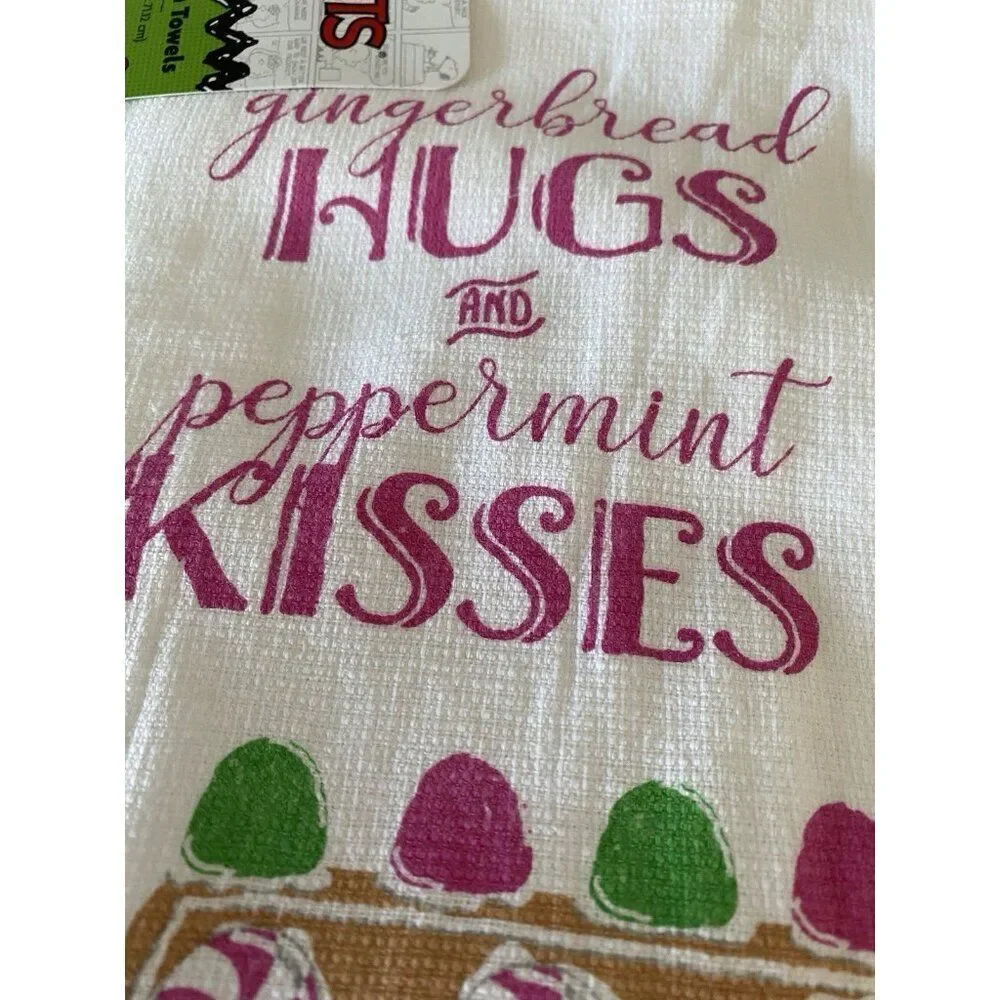 2 Pack Peanuts Snoopy Gingerbread DogHouse Christmas Kitchen Towels 16 X 28